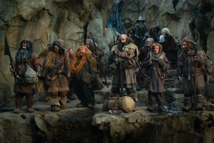 Bilbo and the gang of dwarves in 'The Hobbit'